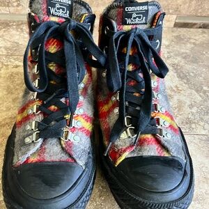 Converse Woolrich Plaid High-Tops in Red and Gray